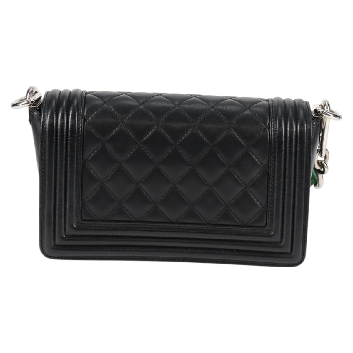 Chanel Chain Boy Chanel Shoulder Bag Lamb Skin Black Silver Cc