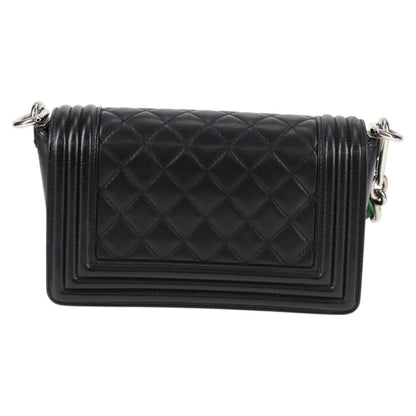 Chanel Chain Boy Chanel Shoulder Bag Lamb Skin Black Silver Cc