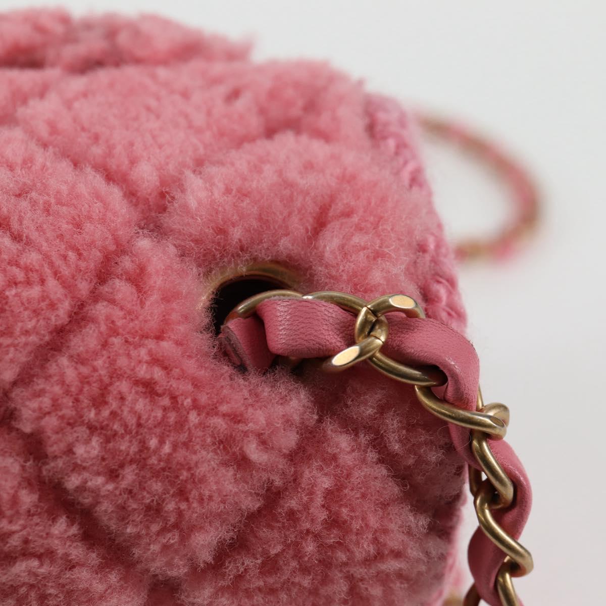 Chanel Matelasse Chain Shoulder Bag Wool Pink Gold Cc