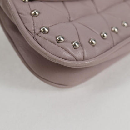 Miu Miu Studs Chain Shoulder Bag Leather Pink Silver