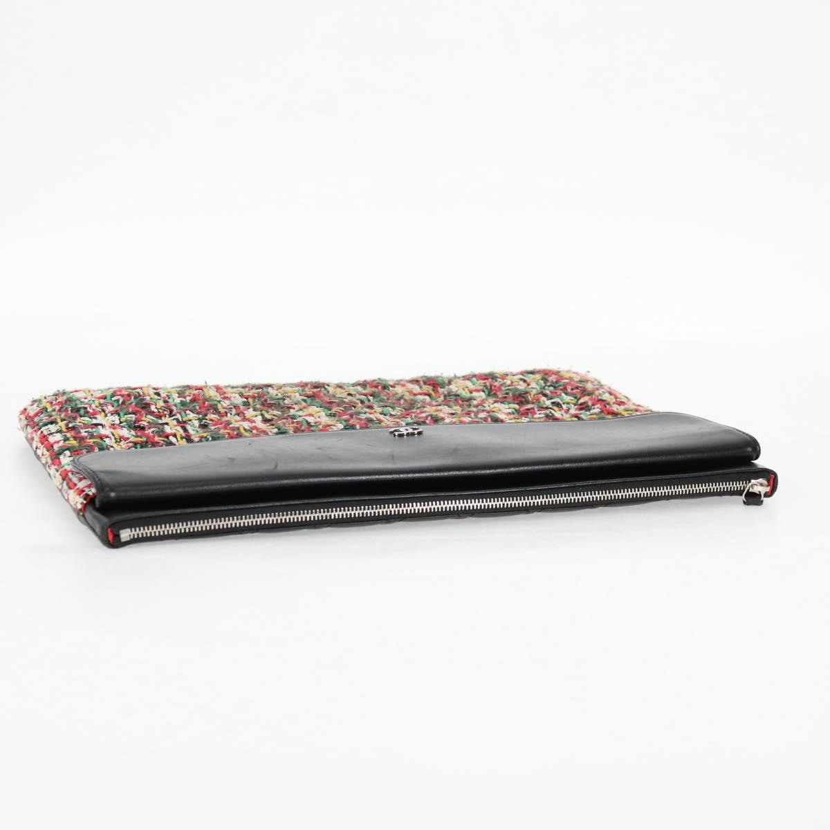 Chanel Clutch Bag Tweed Black Silver Cc