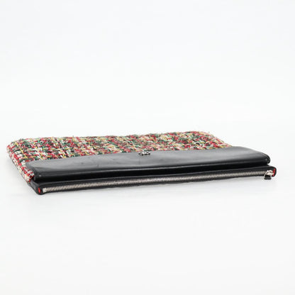 Chanel Clutch Bag Tweed Black Silver Cc