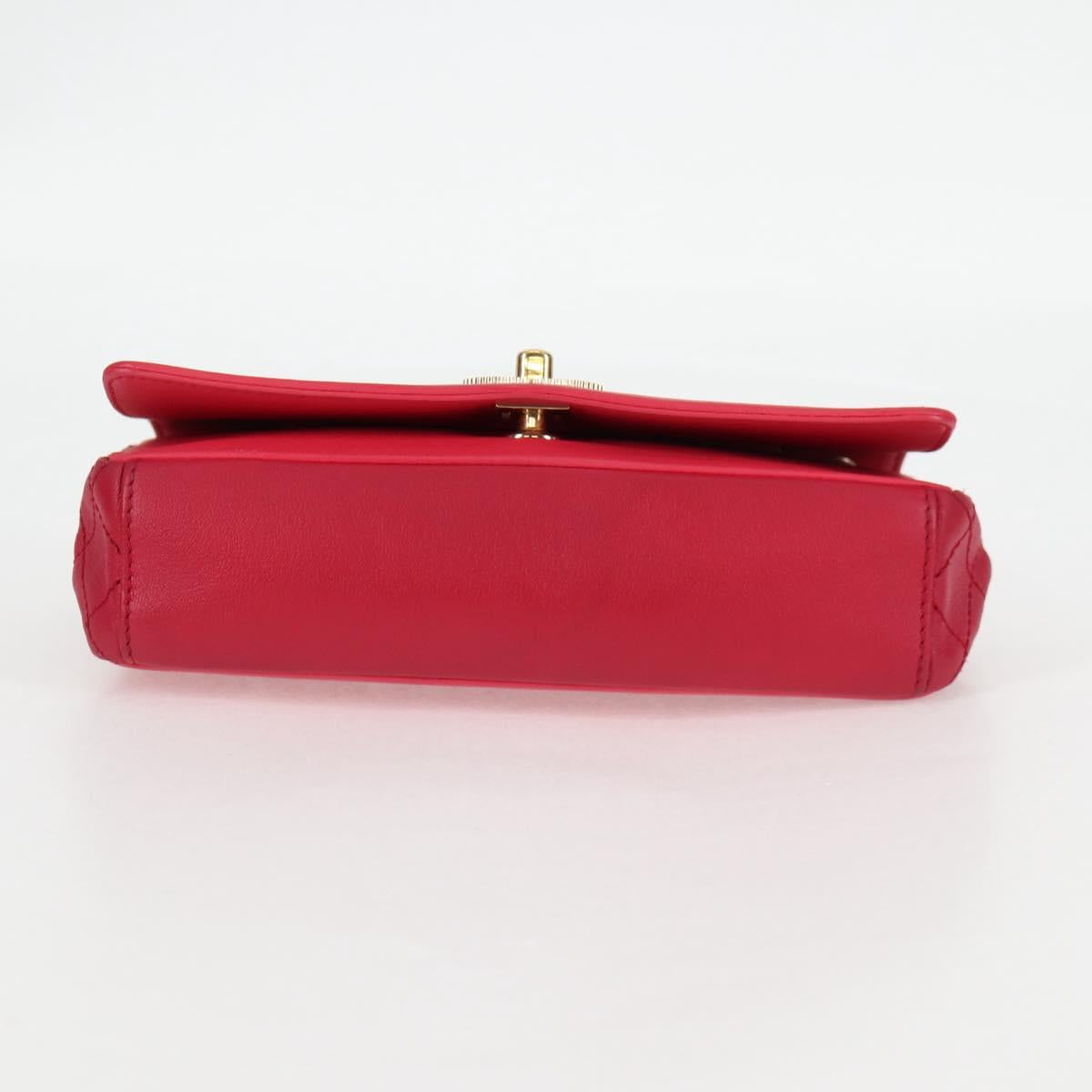 Chanel Matelasse Chain Shoulder Bag Leather Red Gold Cc