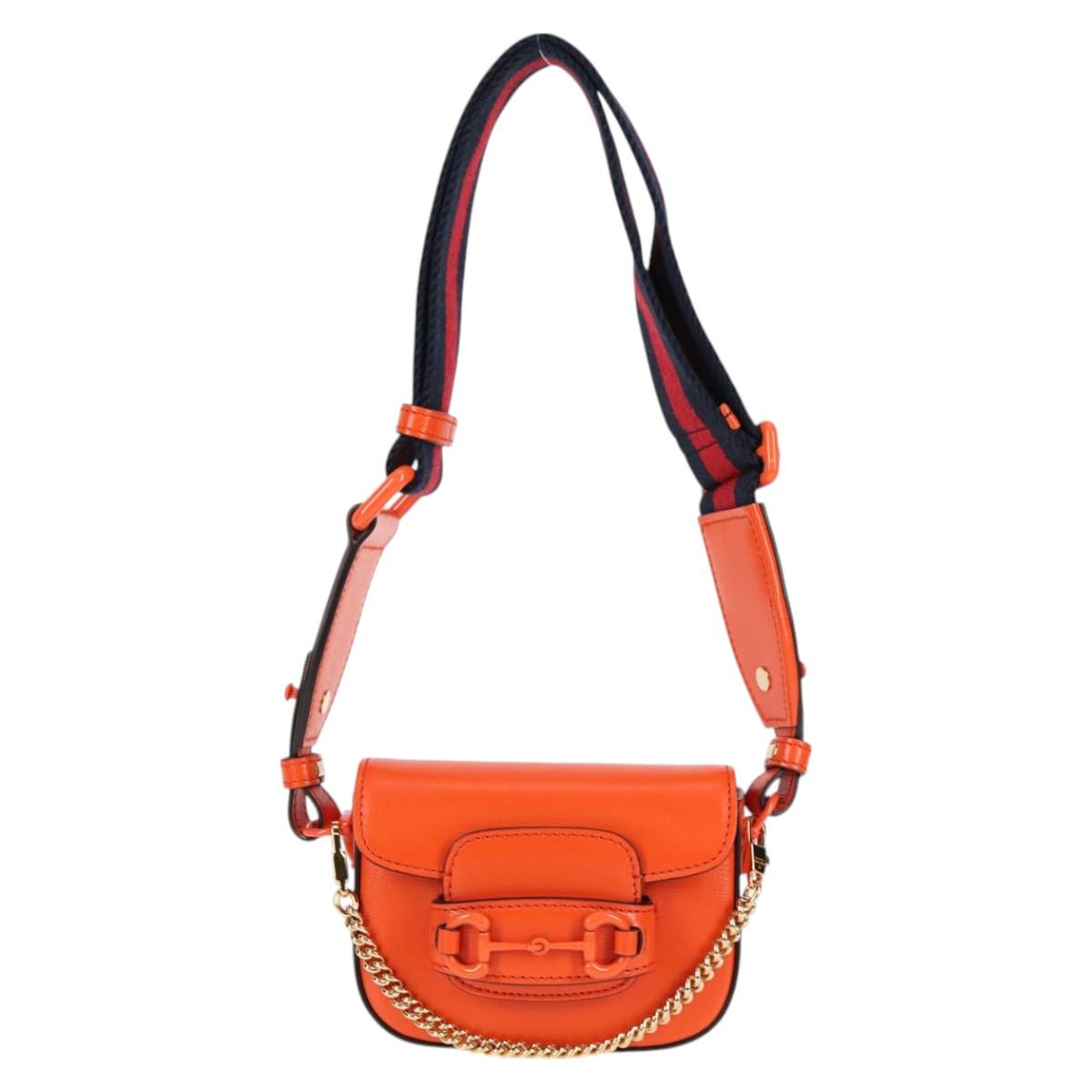 Gucci Sherry Line Shoulder Bag Leather Orange Red Navy 726863