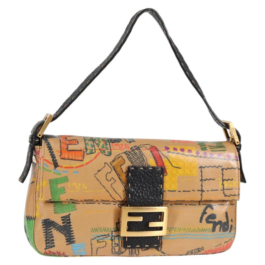 Fendi Mamma Baguette Shoulder Bag Coated Canvas Brown Gold