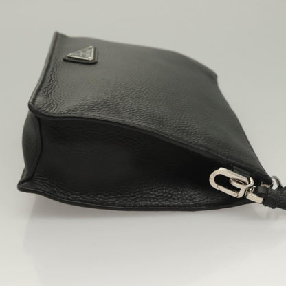 Prada Clutch Bag Leather Black Silver 2vf006