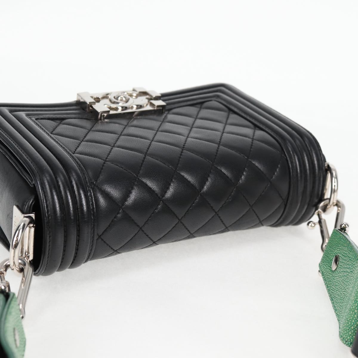 Chanel Chain Boy Chanel Shoulder Bag Lamb Skin Black Silver Cc
