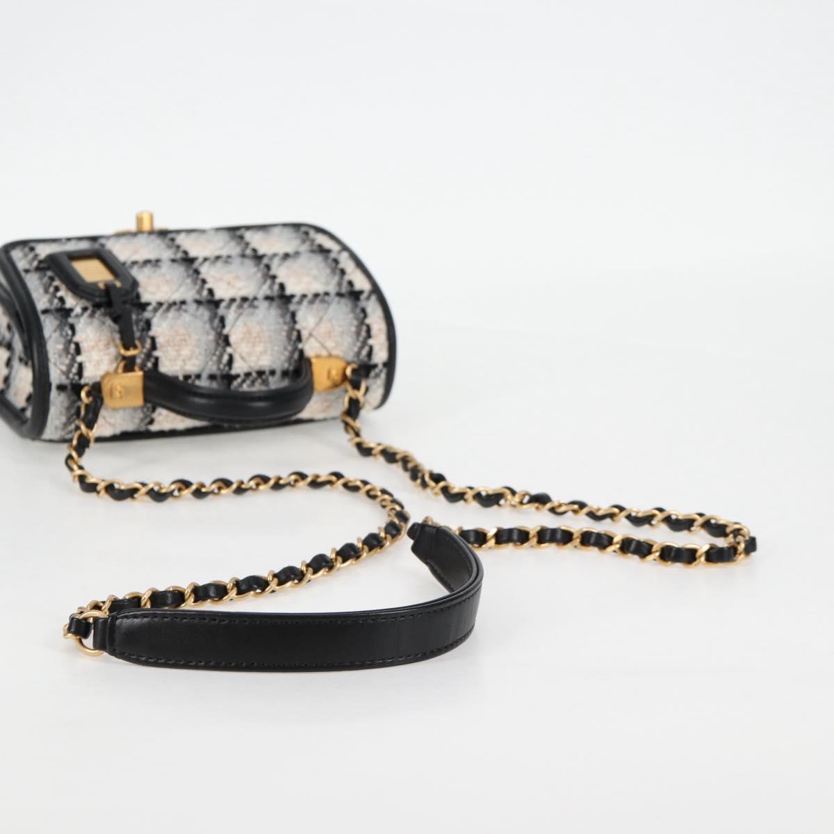 Chanel Matelasse Chain Hand Bag Tweed 2WAY White Gold Cc