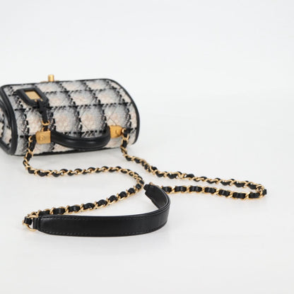 Chanel Matelasse Chain Hand Bag Tweed 2WAY White Gold Cc