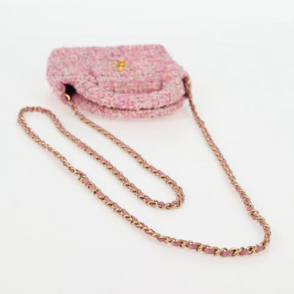 Chanel Chain Shoulder Bag Tweed Pink Gold Cc