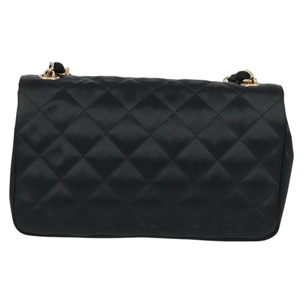 Chanel Matelasse Chain Shoulder Bag Satin Black Gold Cc