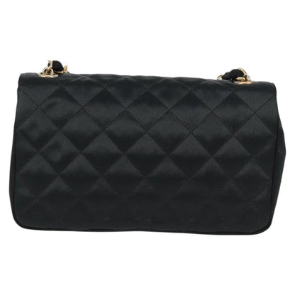 Chanel Matelasse Chain Shoulder Bag Satin Black Gold Cc
