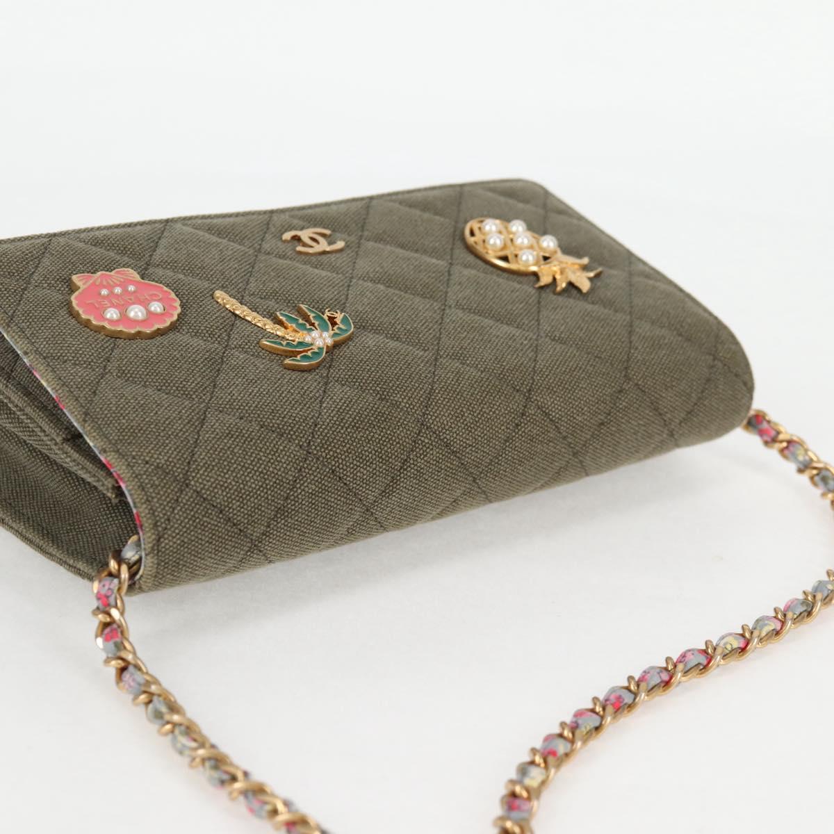 Chanel Matelasse Chain Shoulder Bag Canvas Green Gold Cc