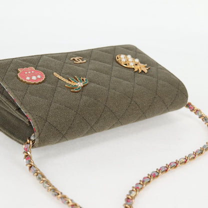 Chanel Matelasse Chain Shoulder Bag Canvas Green Gold Cc