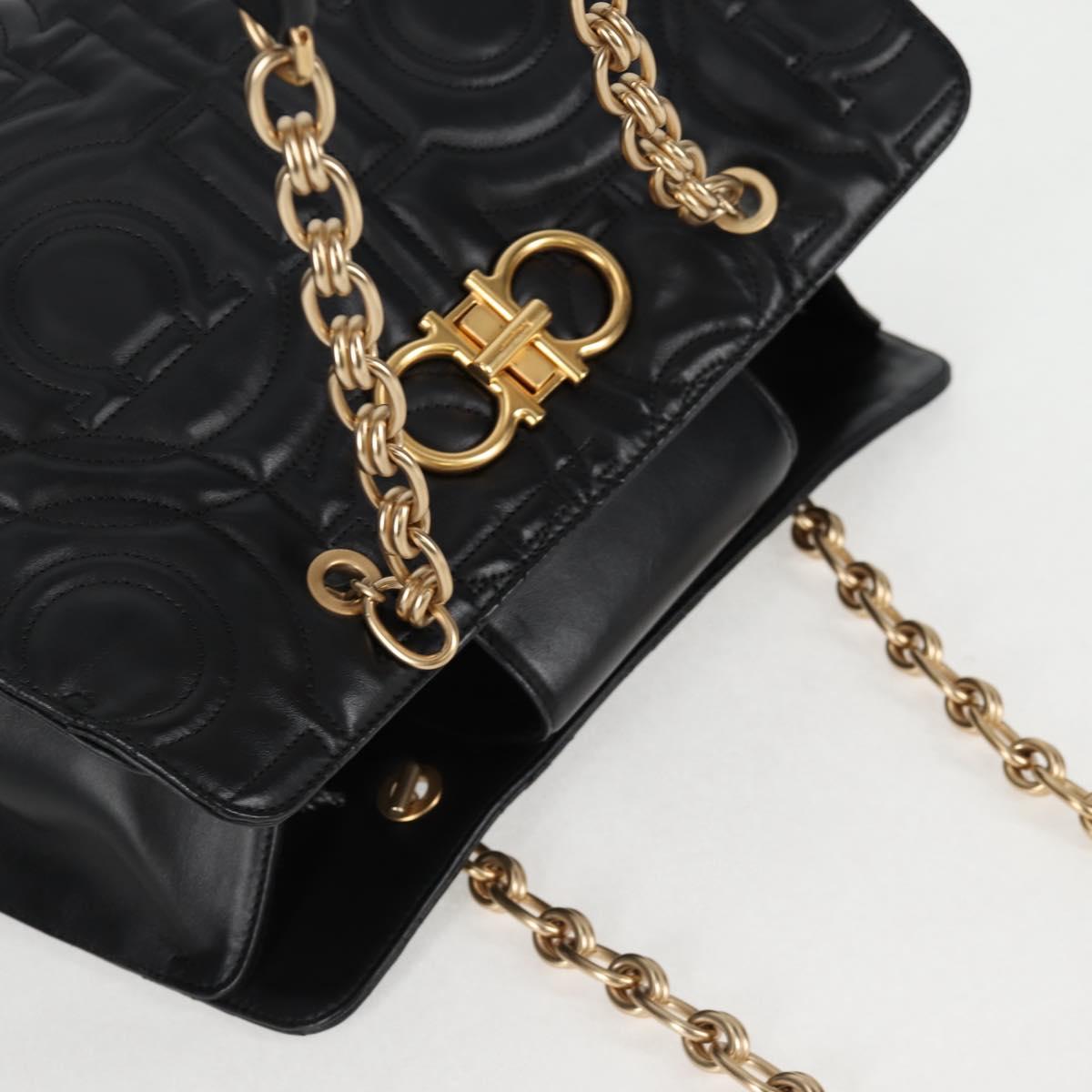 Salvatore Ferragamo Chain Tote Bag Leather Black Gold