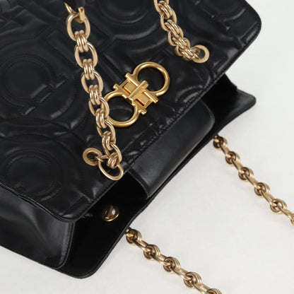 Salvatore Ferragamo Chain Tote Bag Leather Black Gold