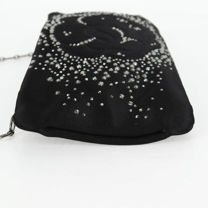 Chanel Camellia Rhinestone Chain Accessory Pouch Satin Black Cc