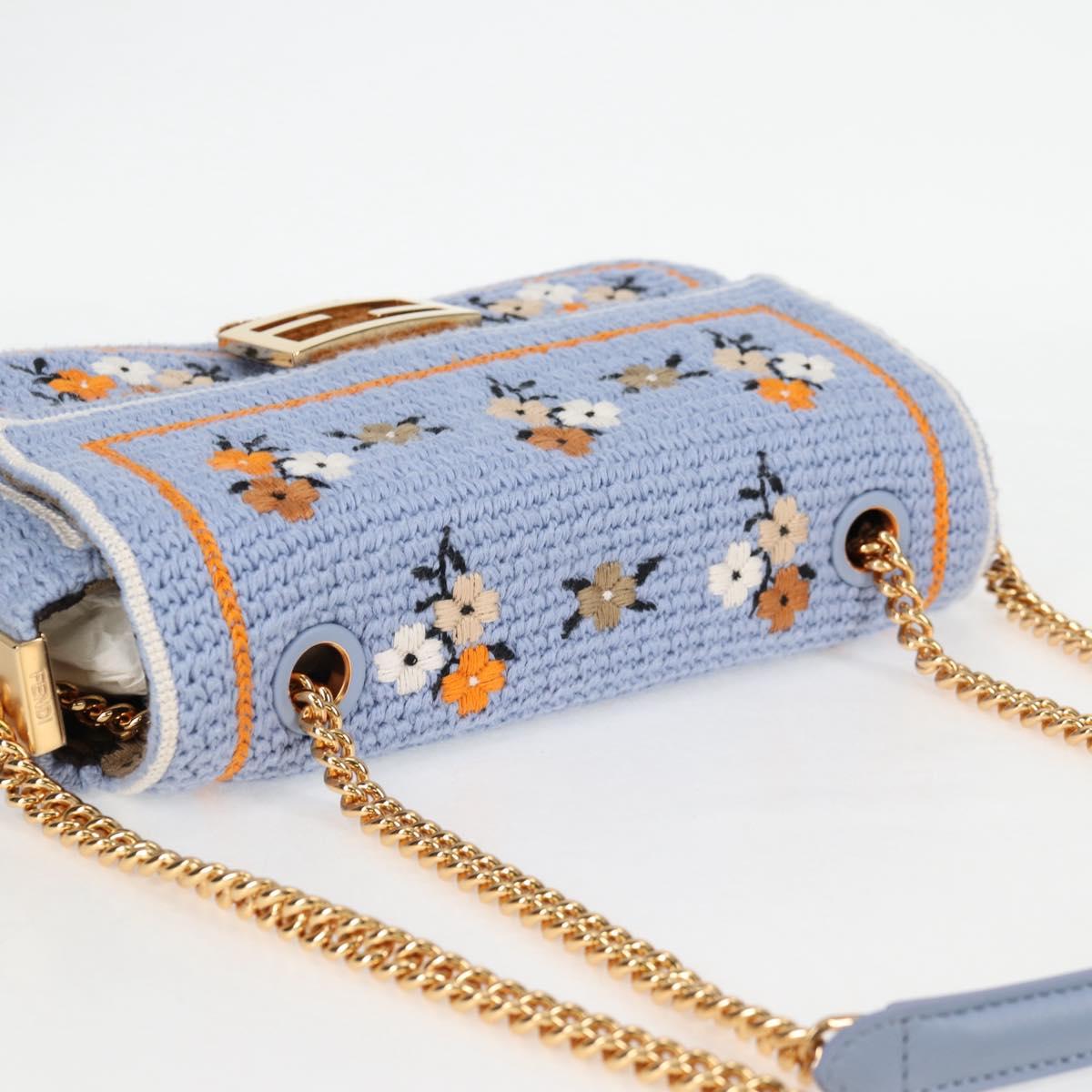 Fendi Chain Mamma Baguette Shoulder Bag Cotton 2WAY Purple Gold