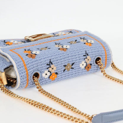 Fendi Chain Mamma Baguette Shoulder Bag Cotton 2WAY Purple Gold