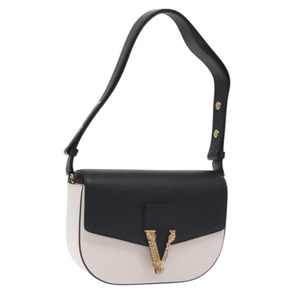Versace Shoulder Bag Leather Black Gold White