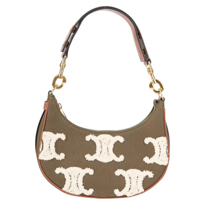 Celine Triomphe Ava Shoulder Bag Canvas Leather Pile Khaki Gold
