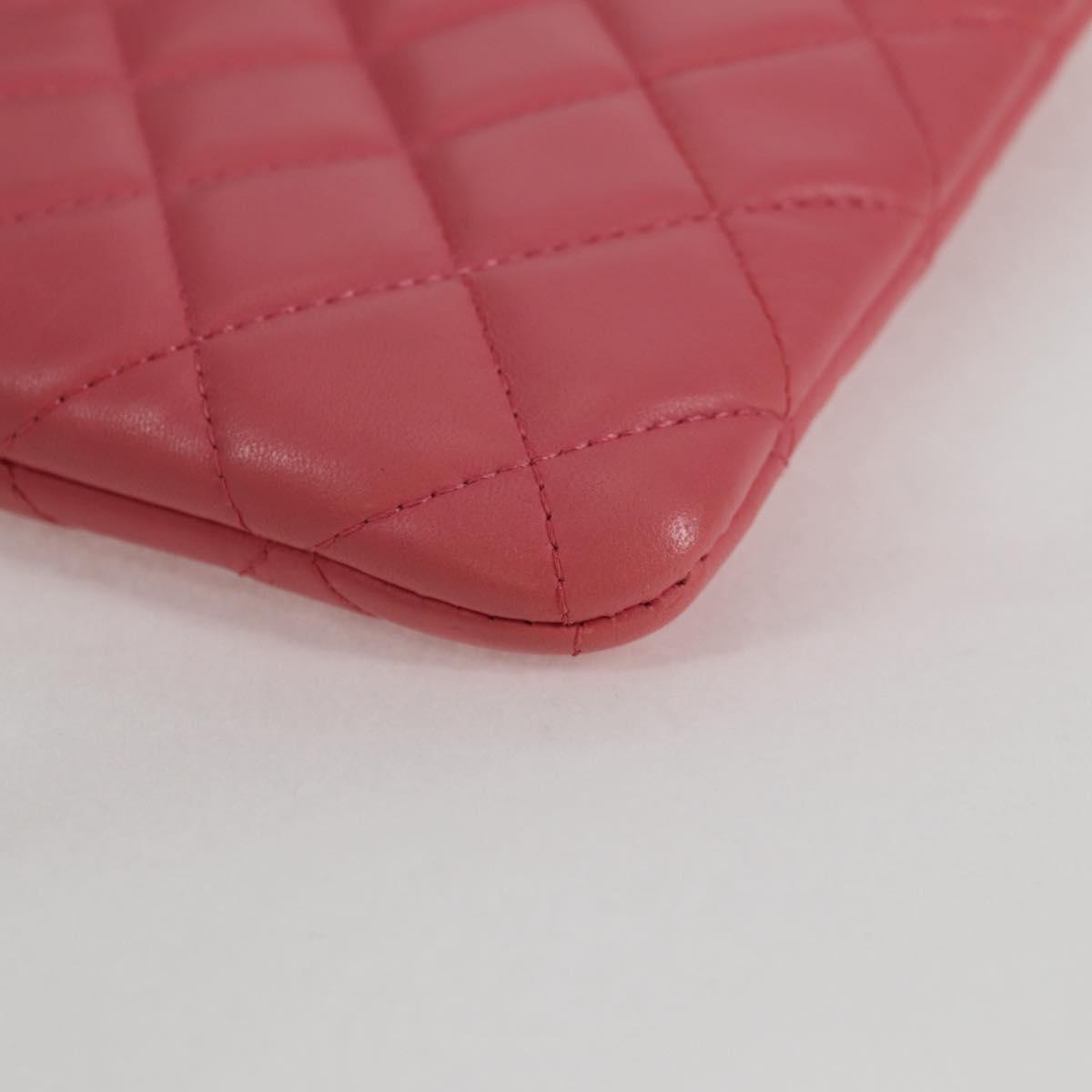 Chanel Matelasse Clutch Bag Lamb Skin Pink Silver Cc