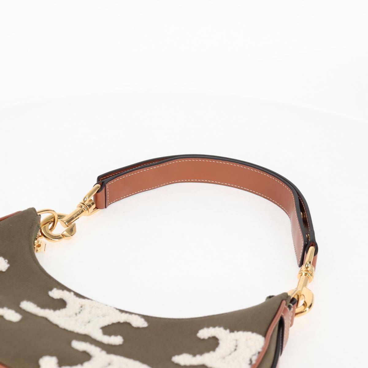 Celine Triomphe Ava Shoulder Bag Canvas Leather Pile Khaki Gold