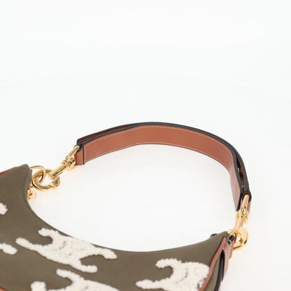 Celine Triomphe Ava Shoulder Bag Canvas Leather Pile Khaki Gold