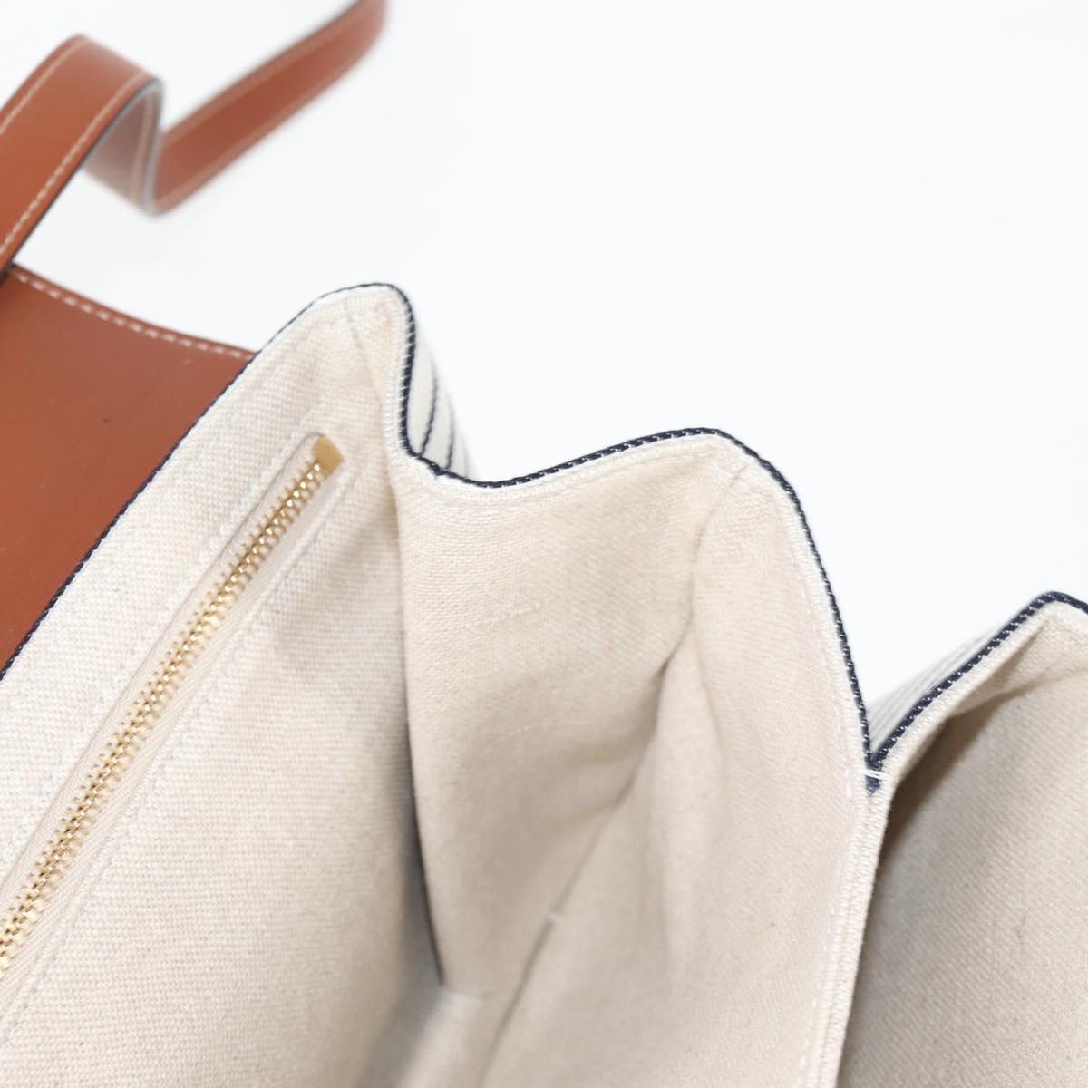 Celine Shoulder Bag Canvas Leather Brown Gold