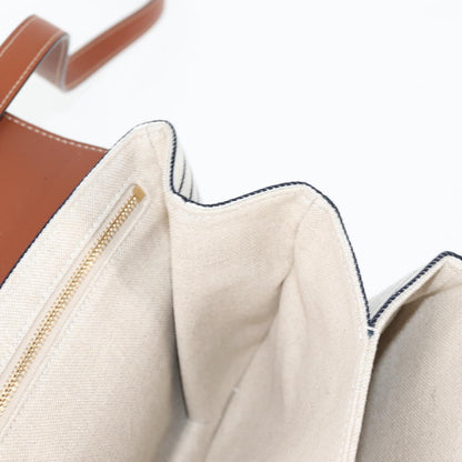 Celine Shoulder Bag Canvas Leather Brown Gold