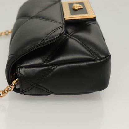 Versace Chain Shoulder Bag Leather Black Gold