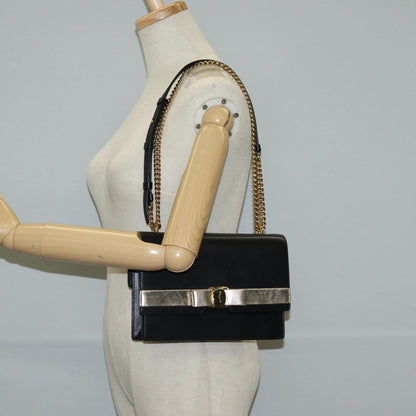 Salvatore Ferragamo Vala Chain Shoulder Bag Leather Black Gold