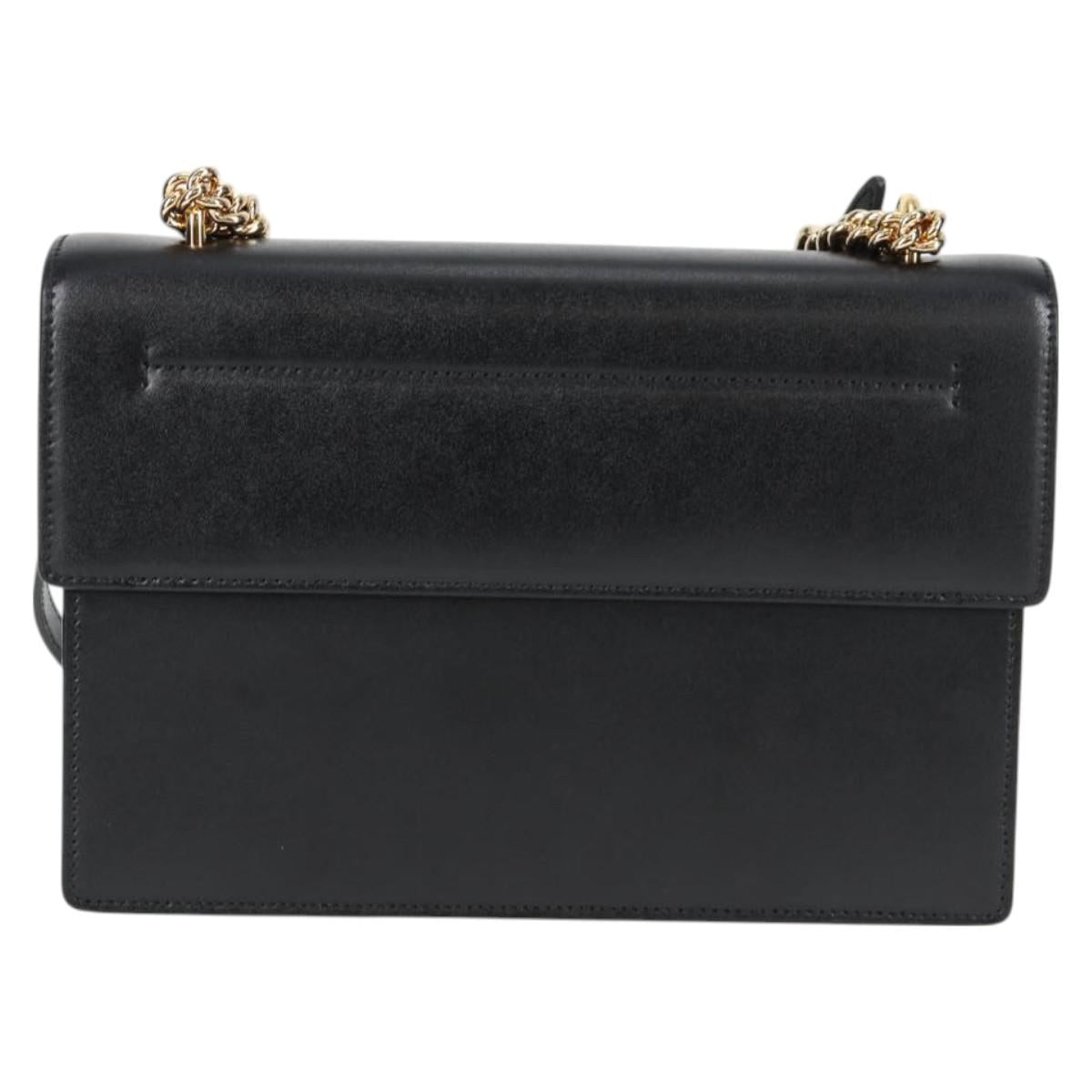 Salvatore Ferragamo Vala Chain Shoulder Bag Leather Black Gold
