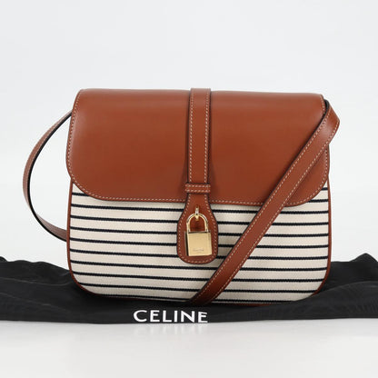 Celine Shoulder Bag Canvas Leather Brown Gold