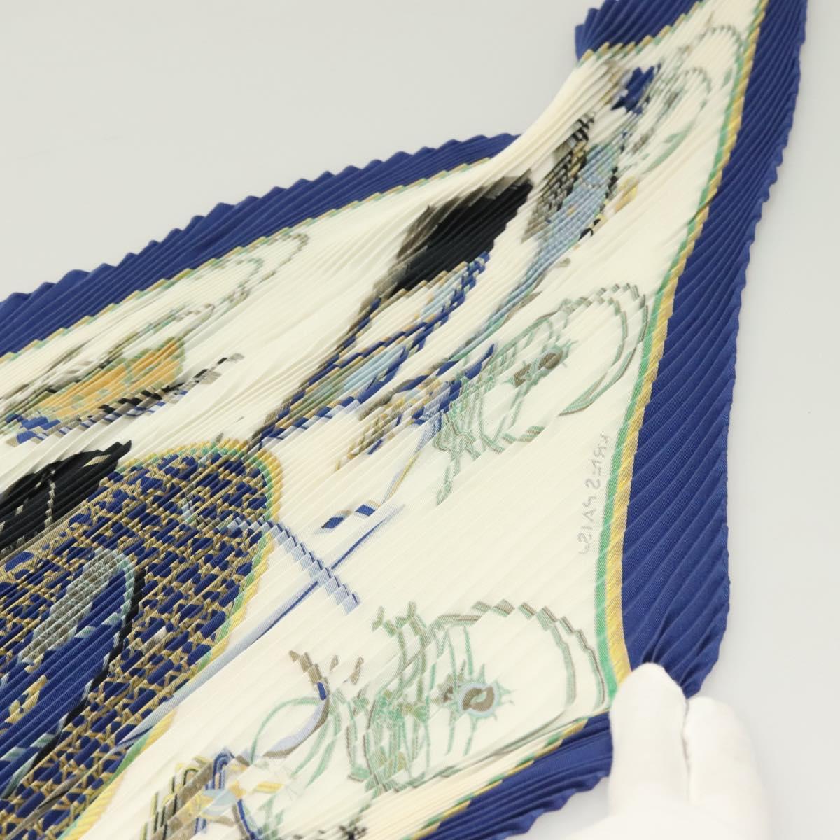 Hermes Pleated Scarf ""les Voitures A Transformation"" Silk Blue