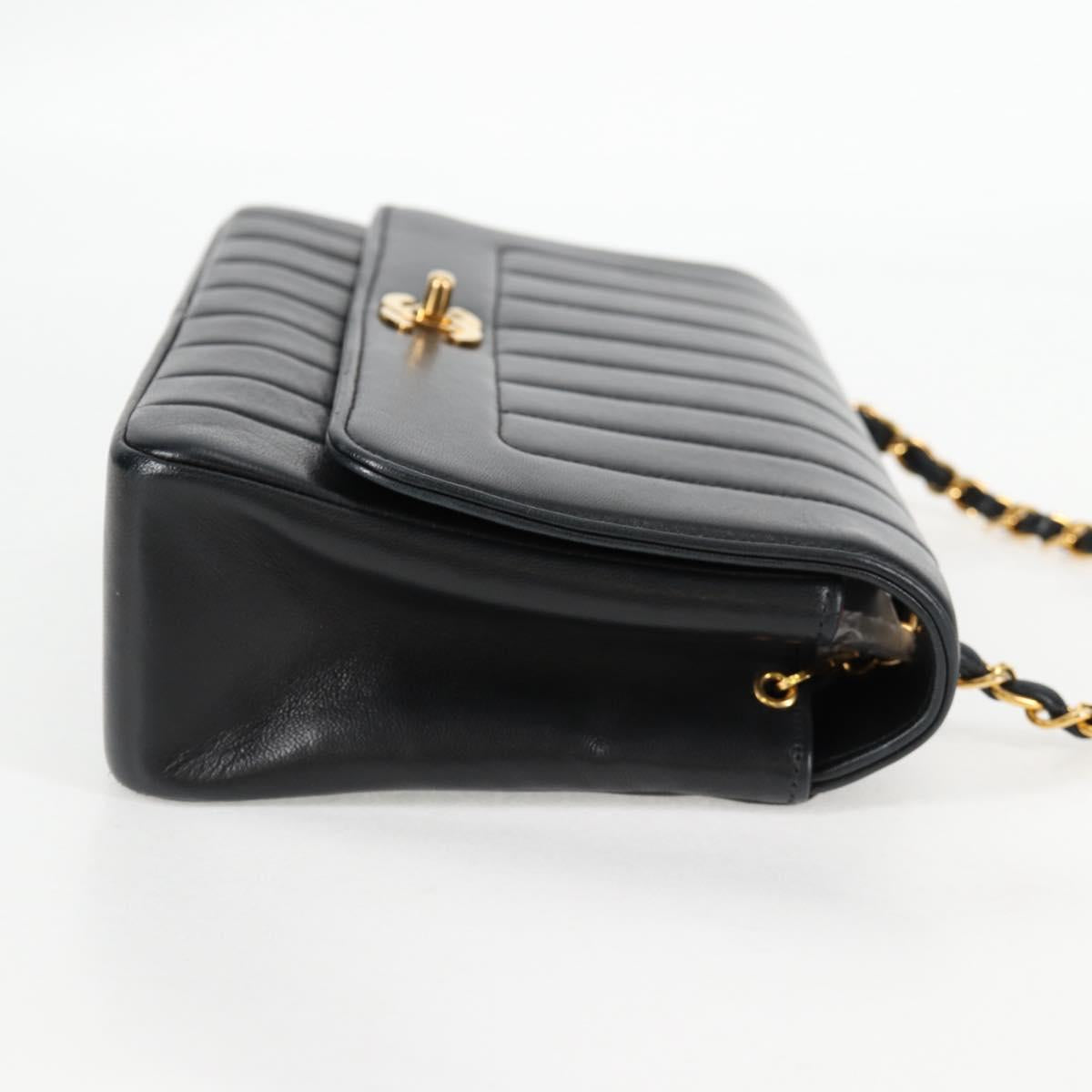 Chanel Mademoiselle Chain Shoulder Bag Lamb Skin Black Gold Cc