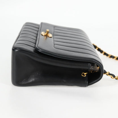 Chanel Mademoiselle Chain Shoulder Bag Lamb Skin Black Gold Cc