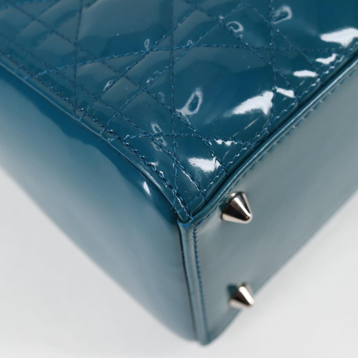 Christian Dior Lady Dior Canage Hand Bag Patent 2WAY Blue Silver