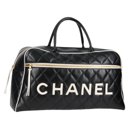 Chanel Matelasse Boston Bag Calf Skin Black Cc