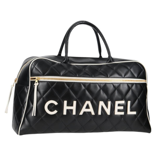 Chanel Matelasse Boston Bag Calf Skin Black Cc