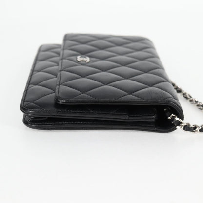 Chanel Matelasse Chain Wallet Lamb Skin Black Silver Cc