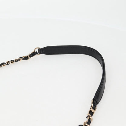 Chanel Chain Pearl Shoulder Bag Tweed Navy Gold Black Cc