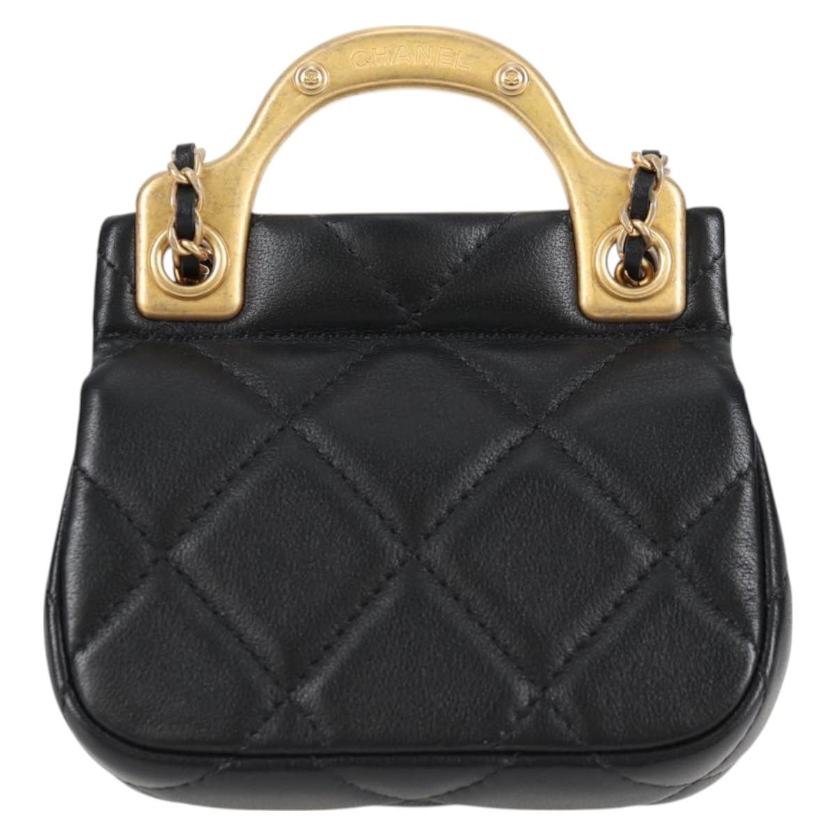Chanel Chain Pouch Shoulder Bag Lamb Skin Black Gold Cc