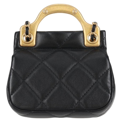 Chanel Chain Pouch Shoulder Bag Lamb Skin Black Gold Cc