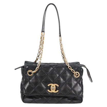 Chanel Matelasse Chain Shoulder Bag Lamb Skin Black Gold Cc