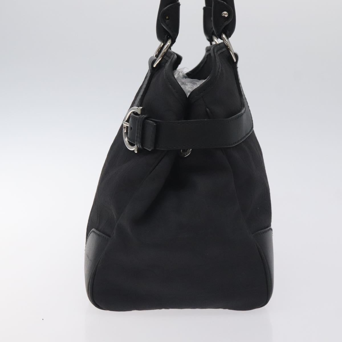 Salvatore Ferragamo Gancini Hand Bag Nylon Black Silver