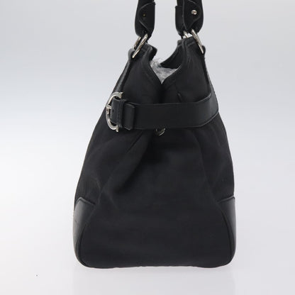 Salvatore Ferragamo Gancini Hand Bag Nylon Black Silver