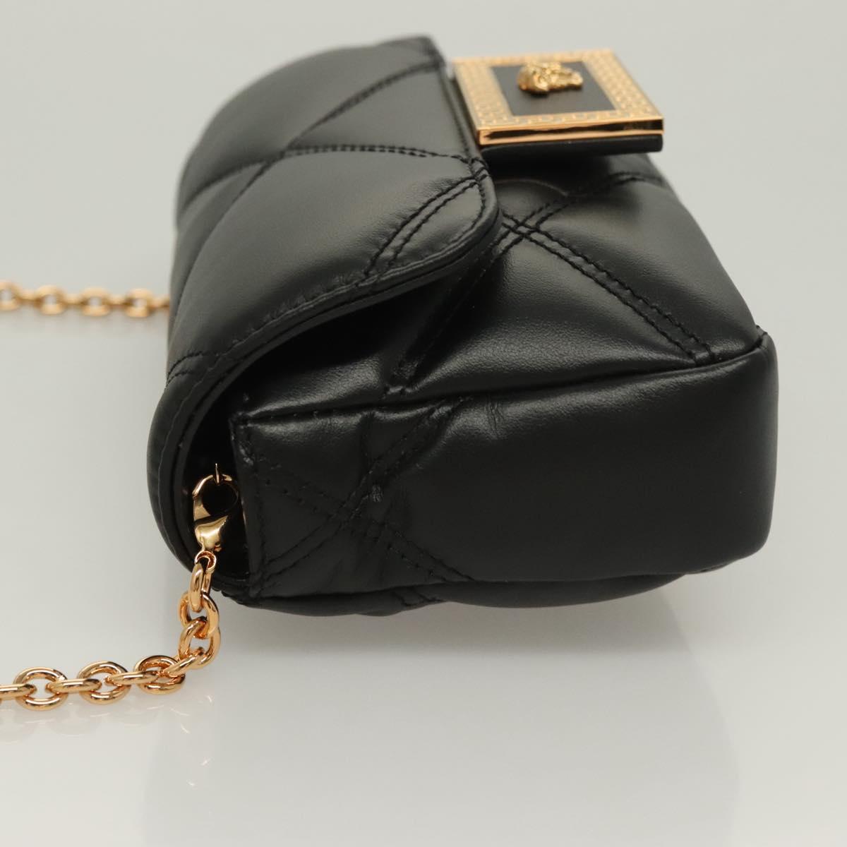 Versace Chain Shoulder Bag Leather Black Gold