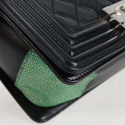 Chanel Chain Boy Chanel Shoulder Bag Lamb Skin Black Silver Cc