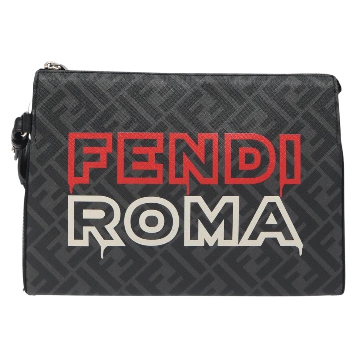 Fendi Zucca Canvas Clutch Bag Pvc Black Silver
